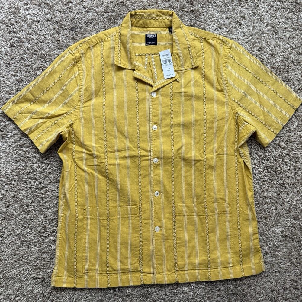 NWT $228 Todd Snyder Yellow Striped Embroidery Leisure Camp Collar Shirt Size L